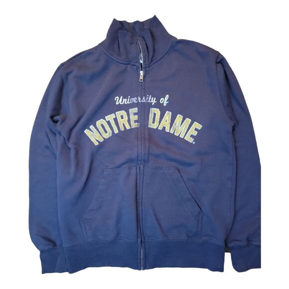 MV Sport Tops - Notre Dame Distressed Look Mock Neck Zippered Sweatshirt Size S